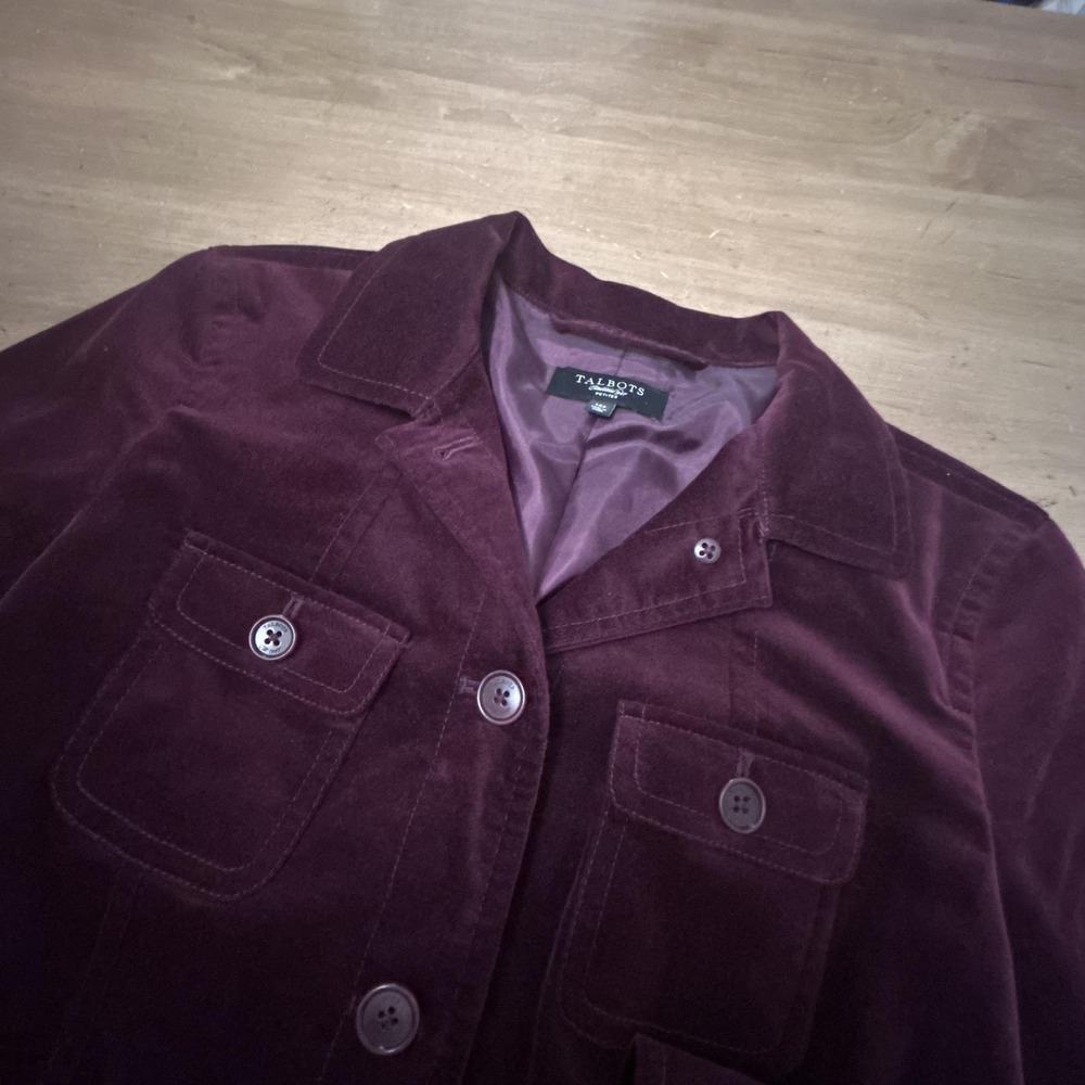 Talbots Jacket Womens 14P Purple Corduroy Button Front Pockets Lined Short